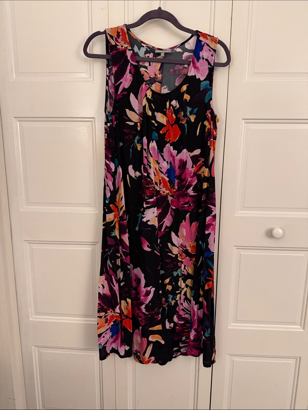 Habitat Sleeveless Floral Midi Dress in Black with Pink & Purple Accents